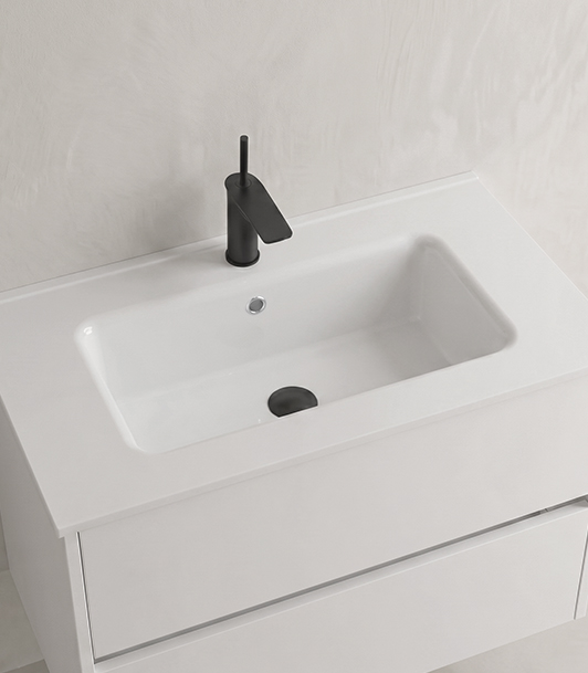 Encimera de porcelana Berlín – Lavabo centrado blanco brillo