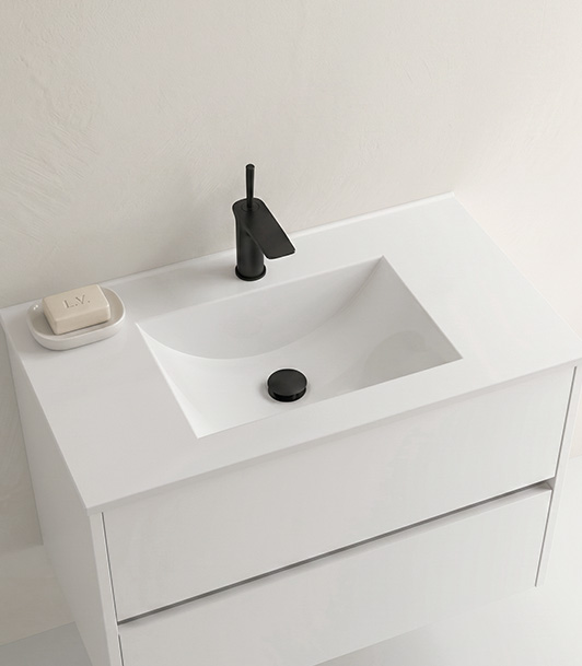 Encimera de porcelana Berlín – Lavabo centrado blanco brillo