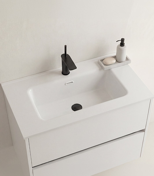 Encimera de porcelana Berlín – Lavabo centrado blanco brillo