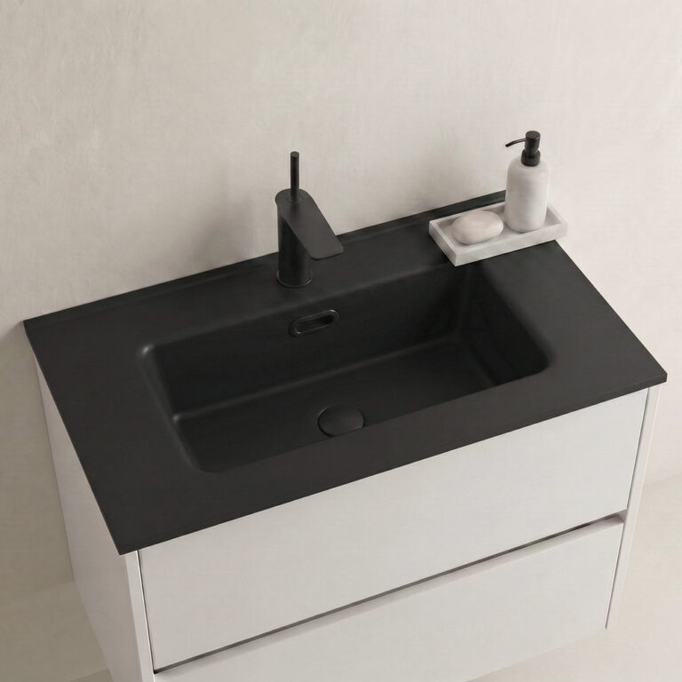 Encimera de porcelana Múnich – Lavabo centrado negro mate