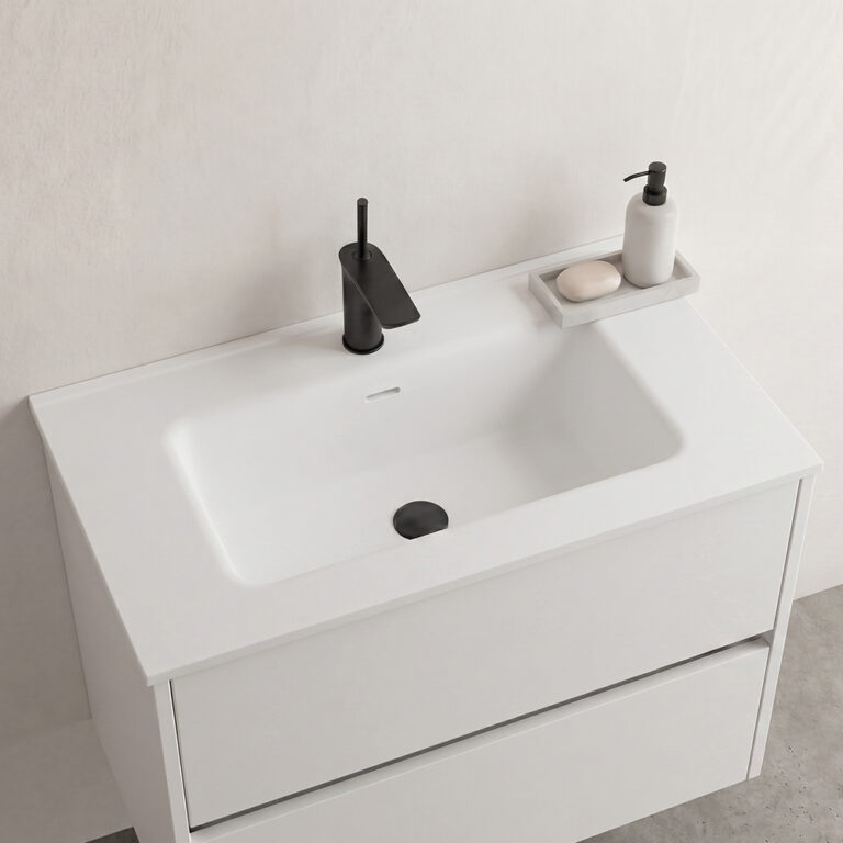Encimera de porcelana Múnich – Lavabo centrado blanco mate