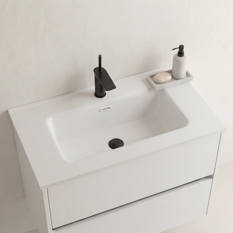 Encimera de porcelana Múnich – Lavabo centrado blanco brillo