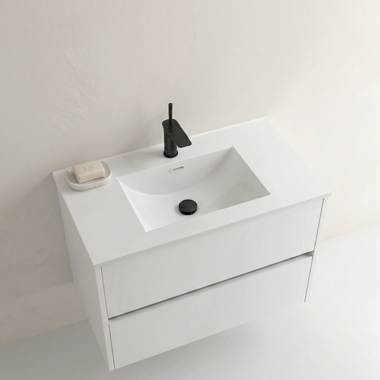 Encimera de porcelana Berlín – Lavabo centrado blanco brillo