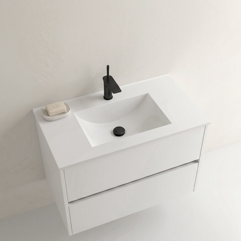 Encimera de porcelana Berlín – Lavabo centrado blanco brillo