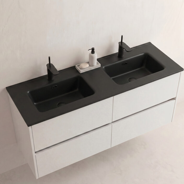 Encimera de porcelana Múnich – Lavabo doble negro mate